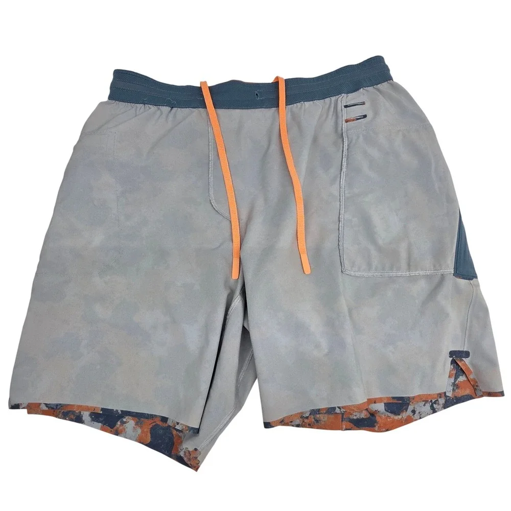 Lululemon Mens Camo Athletic Shorts Orange Blue Mesh Pocket LM7B06S Size M